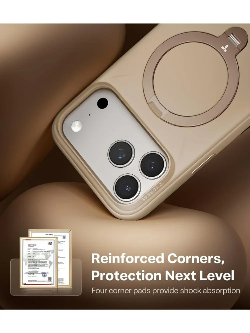 Silicone iPhone 17 Pro Max Case with Magnetic Stand - Dune Beige, Shockproof